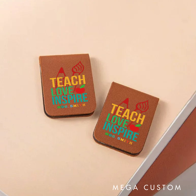 Personalized Teacher Leather Magnetic Bookmark Teach Love Inspire Apple Pencil Accents with Vibrant Colors Gift for Teachers
