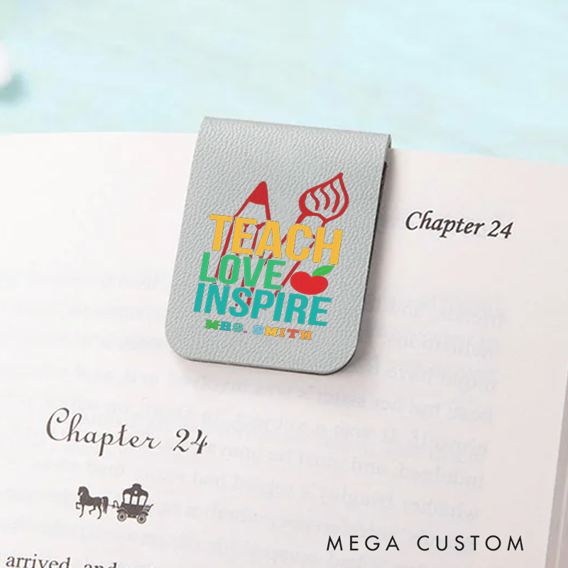 Personalized Teacher Leather Magnetic Bookmark Teach Love Inspire Apple Pencil Accents with Vibrant Colors Gift for Teachers