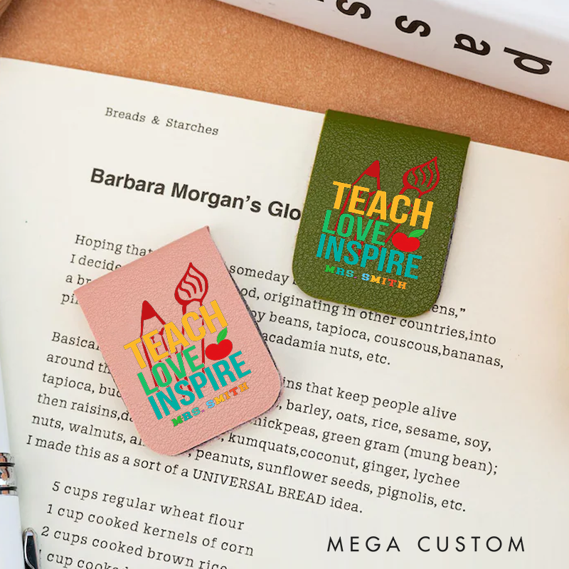 Personalized Teacher Leather Magnetic Bookmark Teach Love Inspire Apple Pencil Accents with Vibrant Colors Gift for Teachers