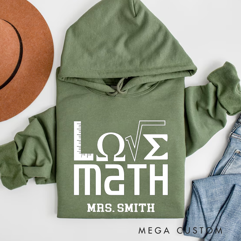 Personalized Teachers Hoodies Love Math Creative Symbols Including Ruler and Math Icons Gift for Math Teachers