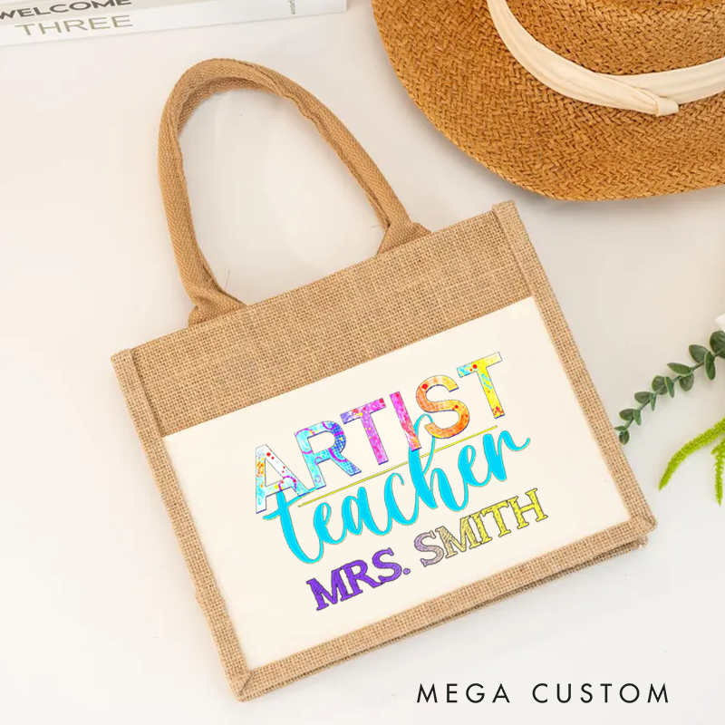 Personalized Teacher Burlap Tote Bag Artist Teacher Creative Gift Perfect for Inspiring Art Teachers