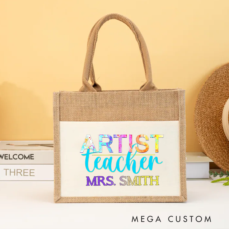 Personalized Teacher Burlap Tote Bag Artist Teacher Creative Gift Perfect for Inspiring Art Teachers