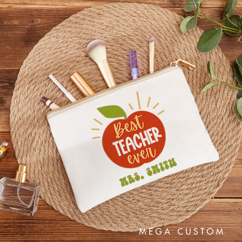 Personalized Teacher Makeup Bag Best Teacher Ever Heartwarming Gift for Teachers
