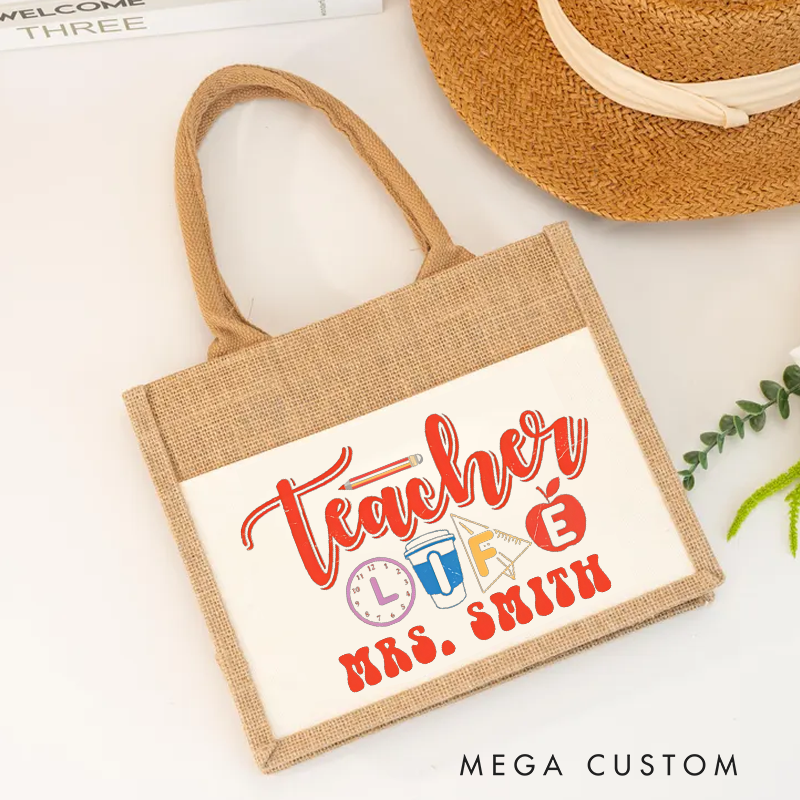 Personalized Burlap Tote Bag Teacher Life Fun and Creative Gift for Teachers