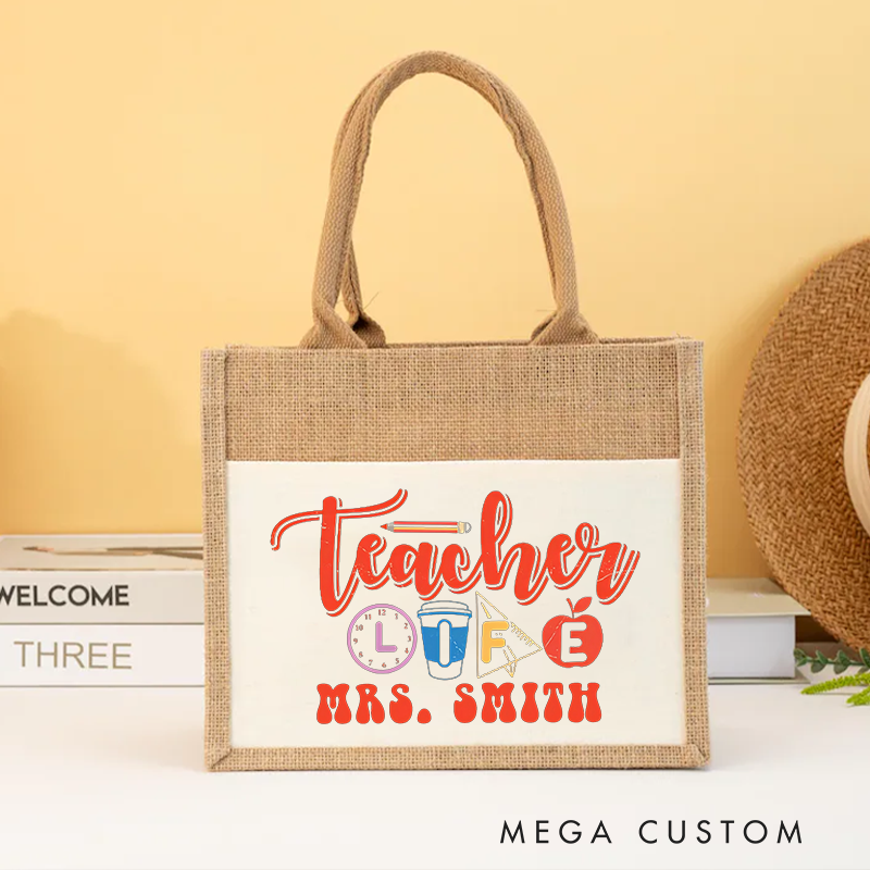 Personalized Burlap Tote Bag Teacher Life Fun and Creative Gift for Teachers