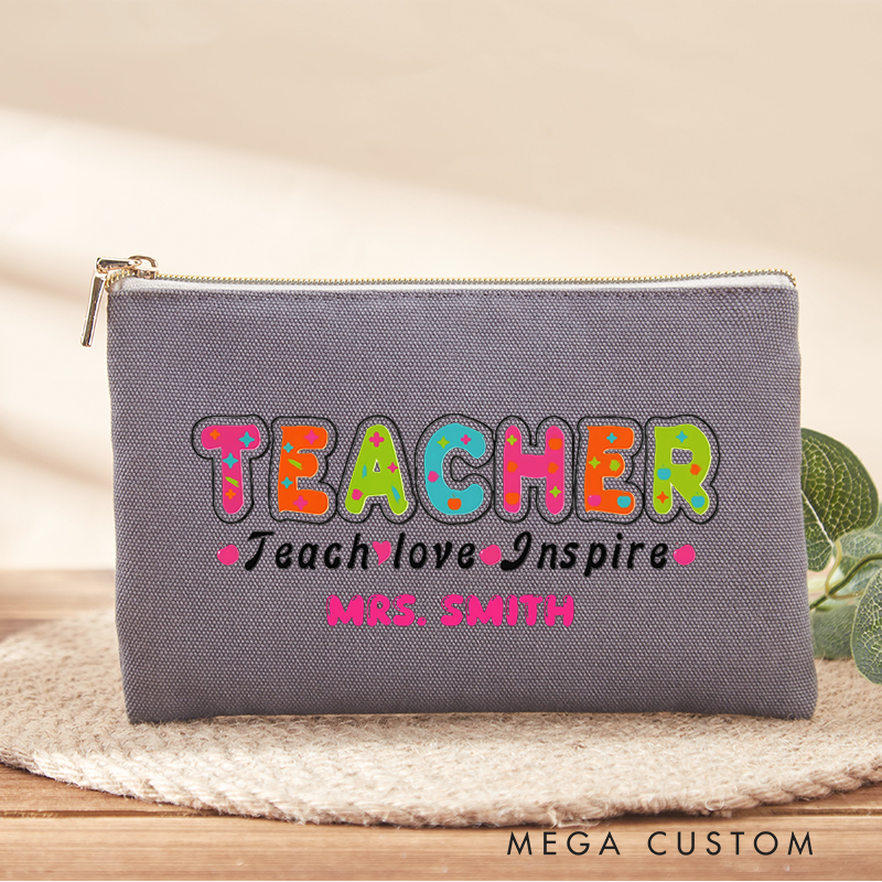 Personalized Teacher Makeup Bag Teach Love Inspire Creative Gift for Teachers