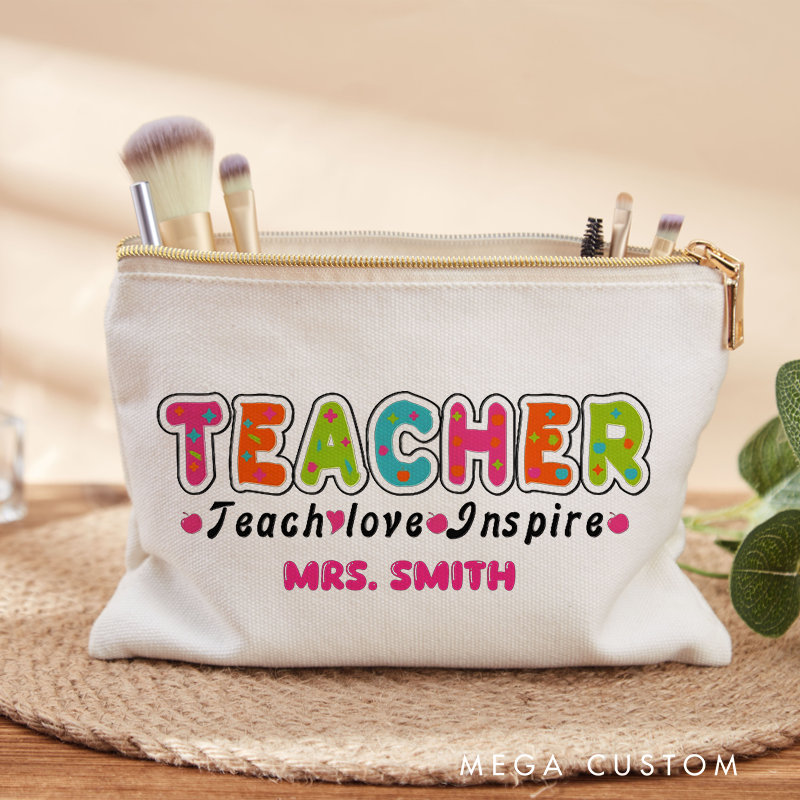 Personalized Teacher Makeup Bag Teach Love Inspire Creative Gift for Teachers