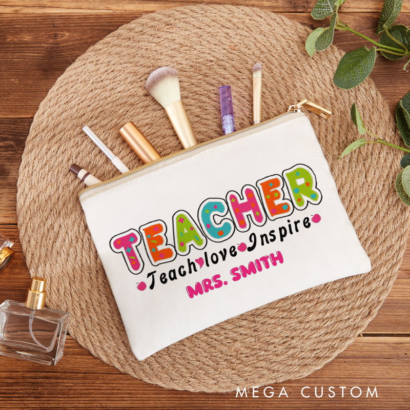 Personalized Teacher Makeup Bag Teach Love Inspire Creative Gift for Teachers