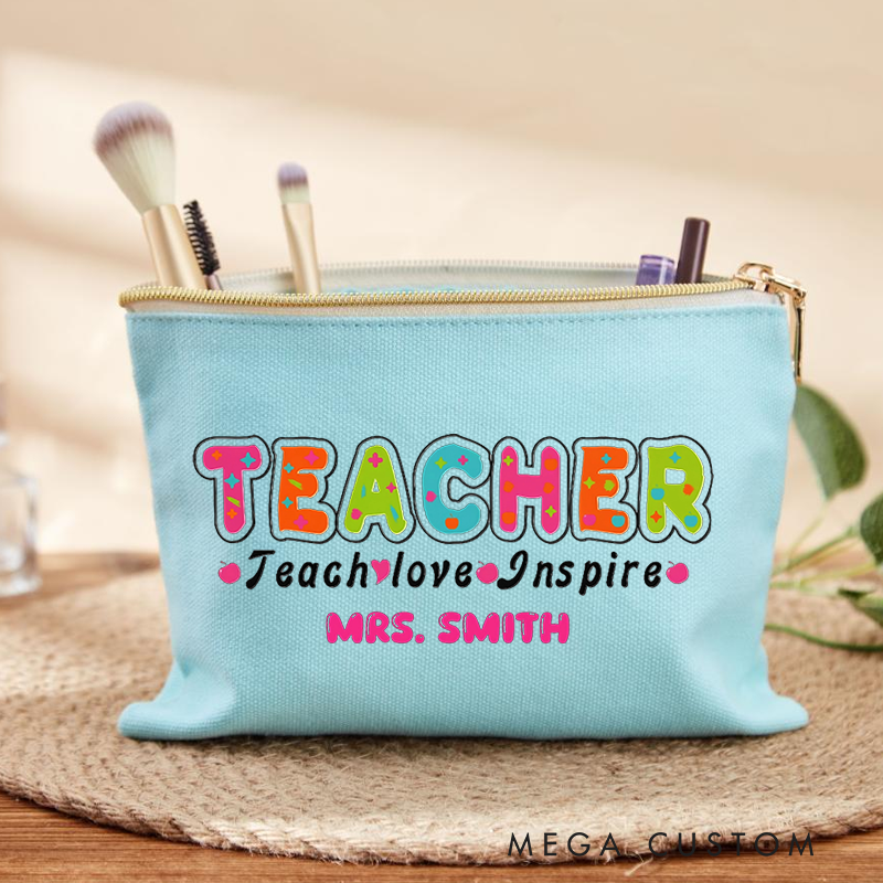 Personalized Teacher Makeup Bag Teach Love Inspire Creative Gift for Teachers