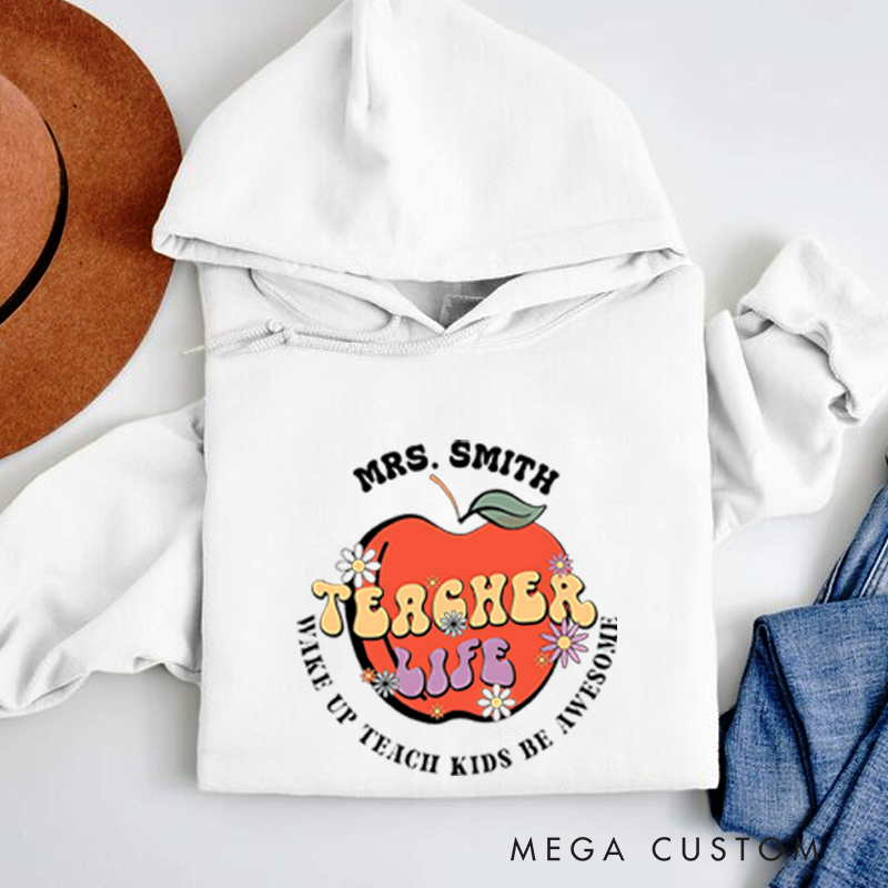 Personalized Hoodies Teacher Life Apple Fun and Retro Inspired Gift for Teachers