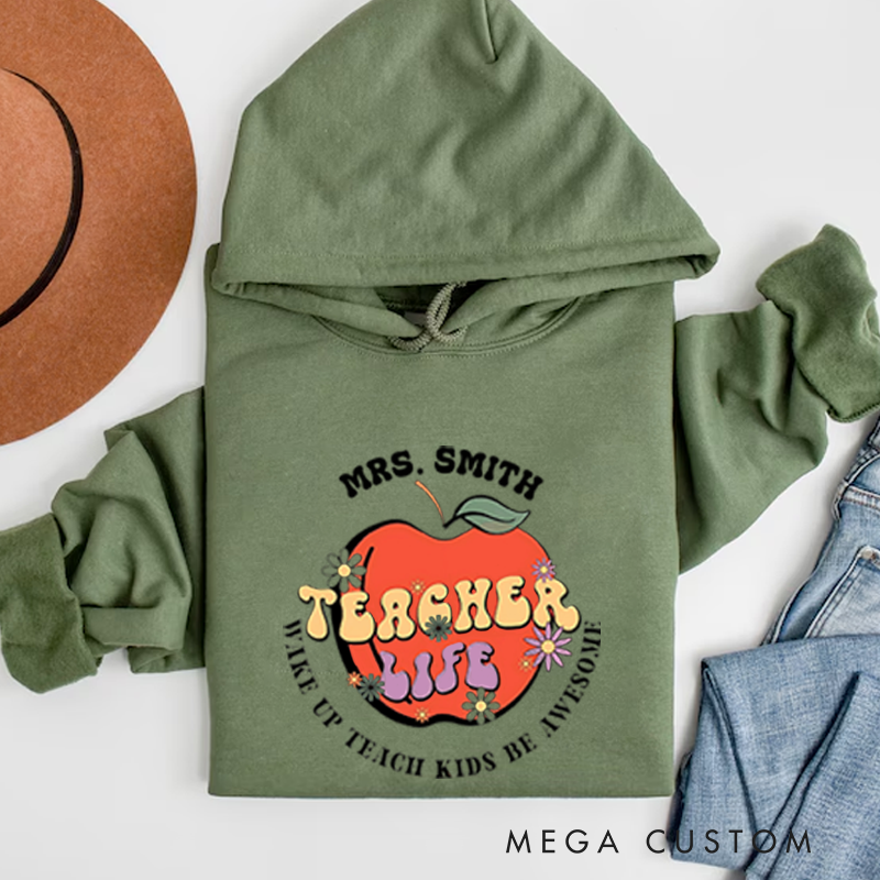 Personalized Hoodies Teacher Life Apple Fun and Retro Inspired Gift for Teachers