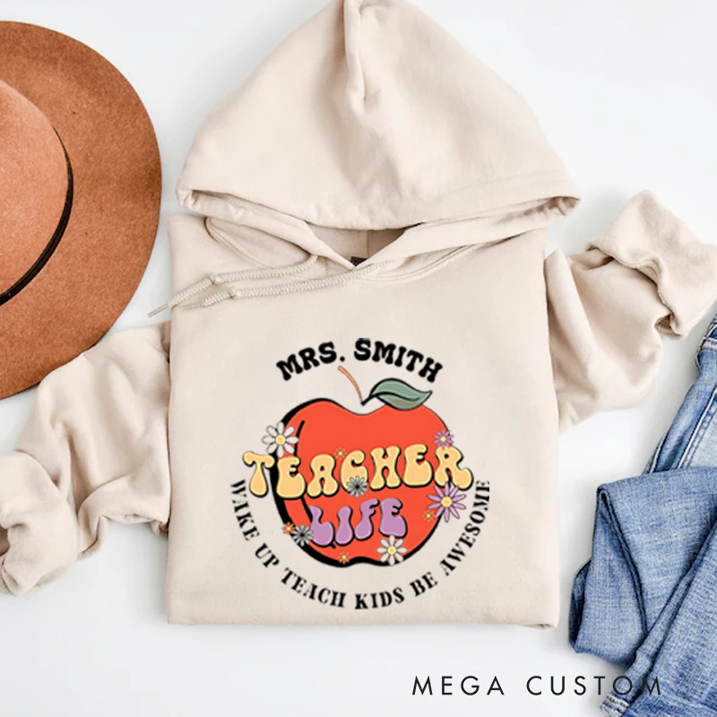 Personalized Hoodies Teacher Life Apple Fun and Retro Inspired Gift for Teachers