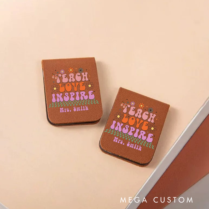 Personalized Leather Magnetic Bookmark Teach Love Inspire Floral and Butterfly Retro Bookmark Heartwarming Gift for Teachers