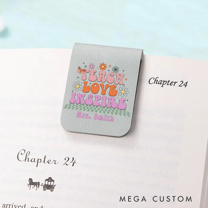 Personalized Leather Magnetic Bookmark Teach Love Inspire Floral and Butterfly Retro Bookmark Heartwarming Gift for Teachers