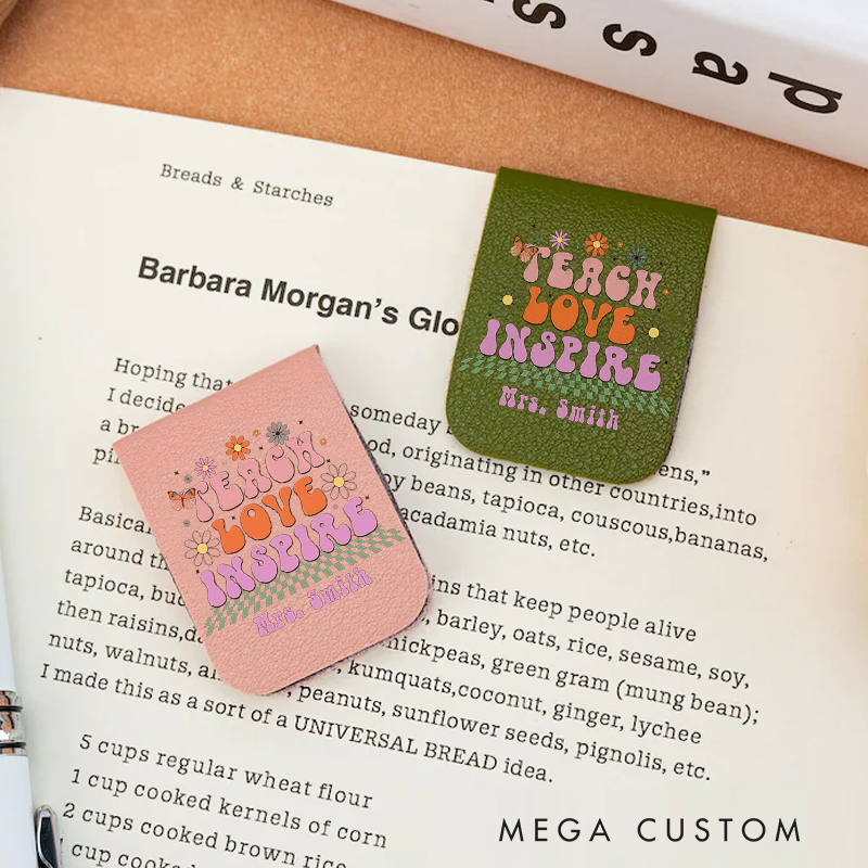 Personalized Leather Magnetic Bookmark Teach Love Inspire Floral and Butterfly Retro Bookmark Heartwarming Gift for Teachers