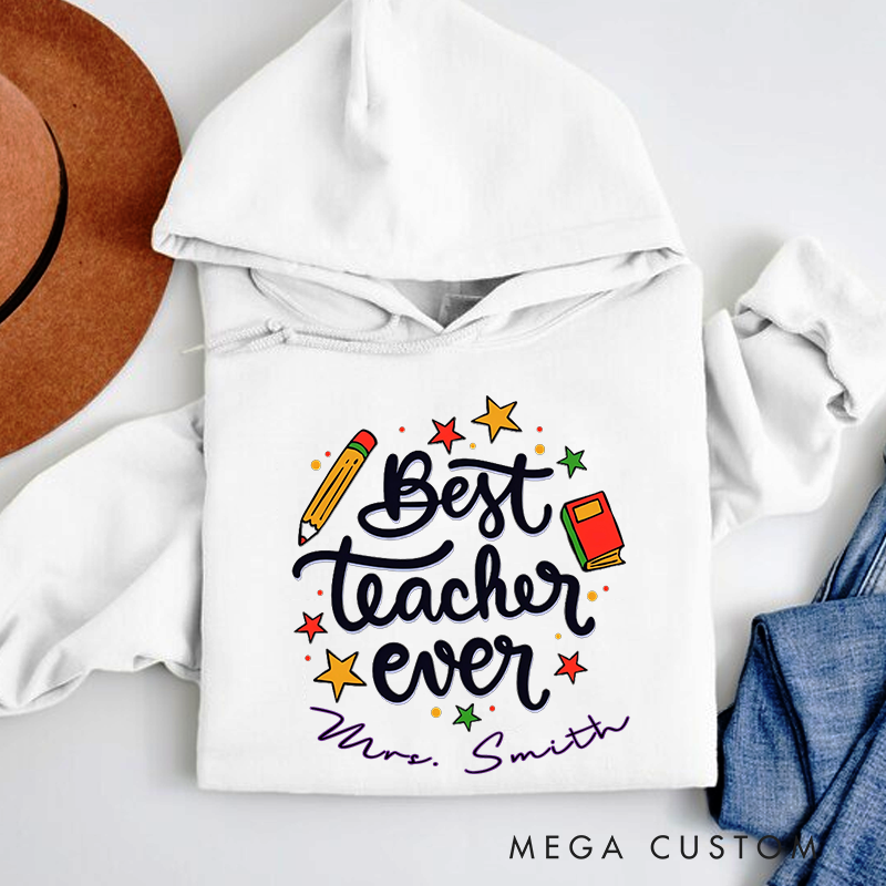 Personalized Hoodies Best Teacher Ever Stars and Books Hoodies Gift for Teachers