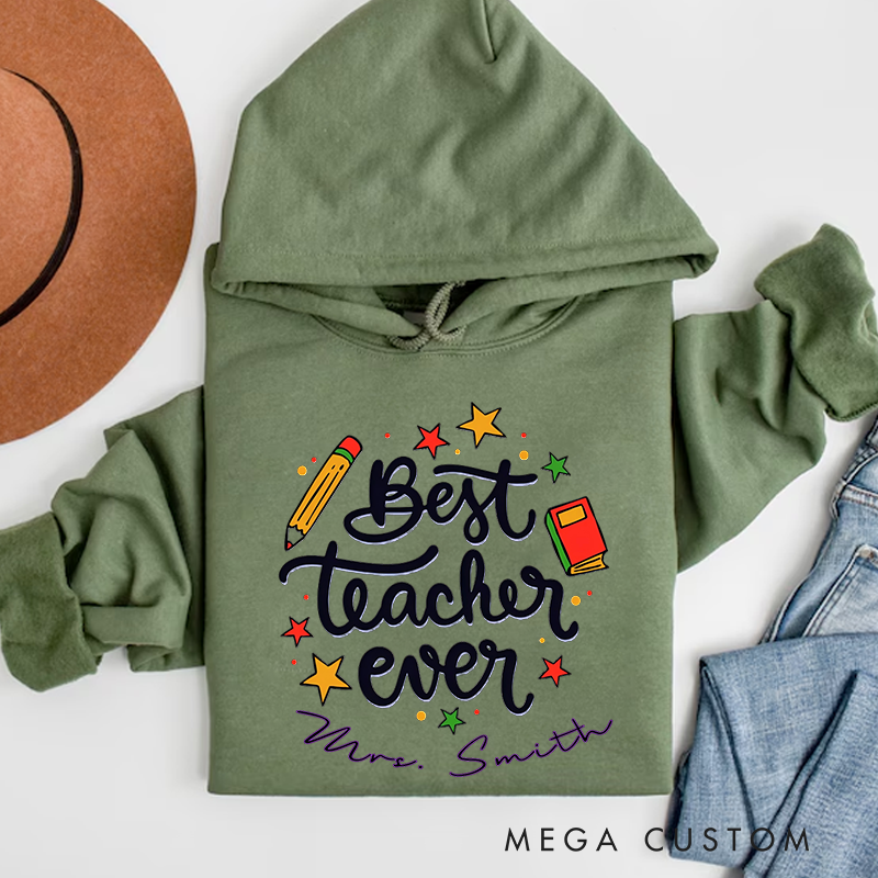 Personalized Hoodies Best Teacher Ever Stars and Books Hoodies Gift for Teachers