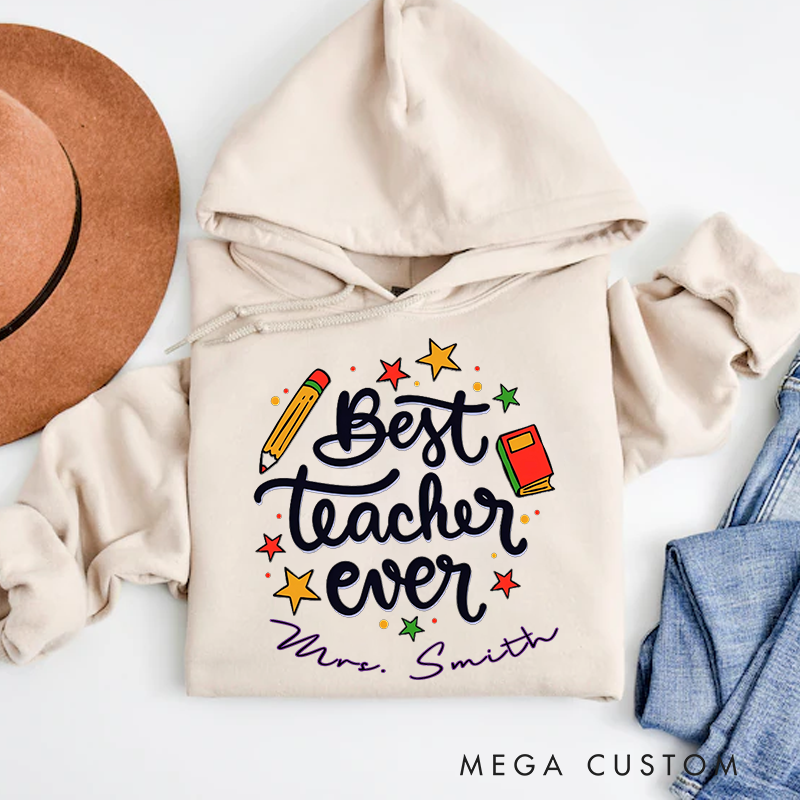 Personalized Hoodies Best Teacher Ever Stars and Books Hoodies Gift for Teachers