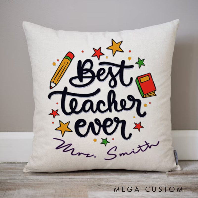 Personalized Teachers Throw Pillow Best Teacher Ever Stars and Books Pillow Gift for Teachers