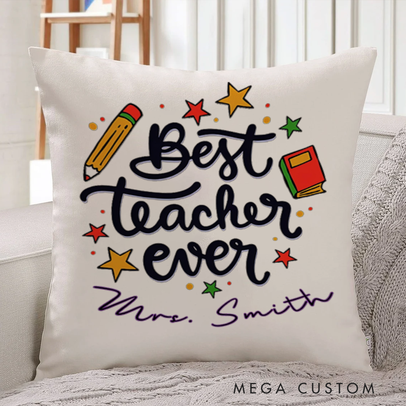 Personalized Teachers Throw Pillow Best Teacher Ever Stars and Books Pillow Gift for Teachers