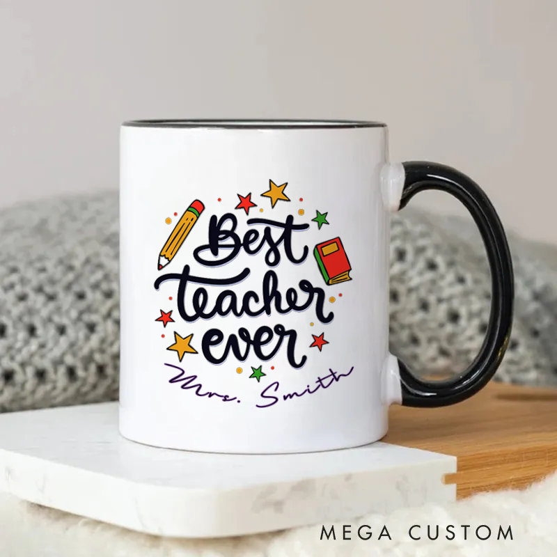 Personalized Teachers Mug Best Teacher Ever Stars and Books Mug Gift for Teachers