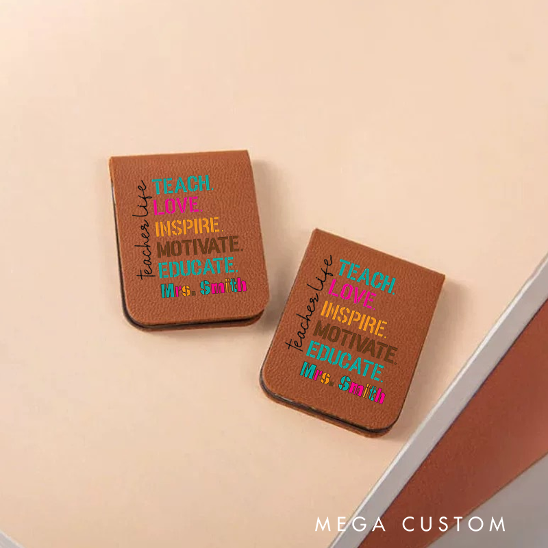Personalized Leather Magnetic Bookmark Teach Love Inspire Motivate Educate Colorful Teacher Life Gift for Teachers
