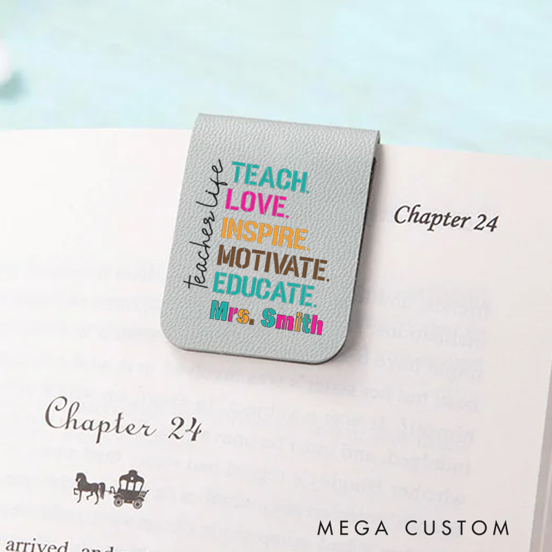Personalized Leather Magnetic Bookmark Teach Love Inspire Motivate Educate Colorful Teacher Life Gift for Teachers