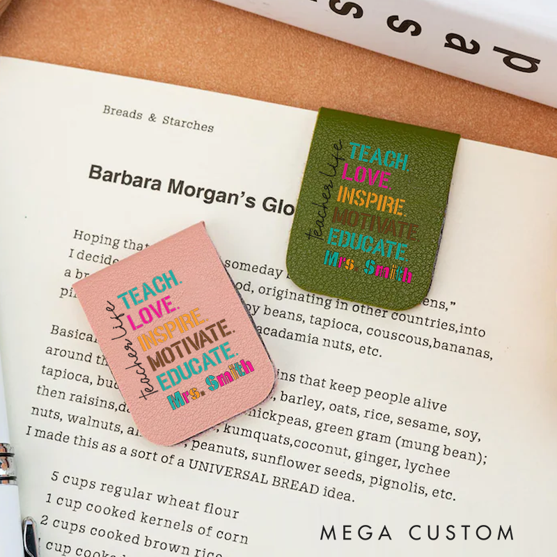 Personalized Leather Magnetic Bookmark Teach Love Inspire Motivate Educate Colorful Teacher Life Gift for Teachers