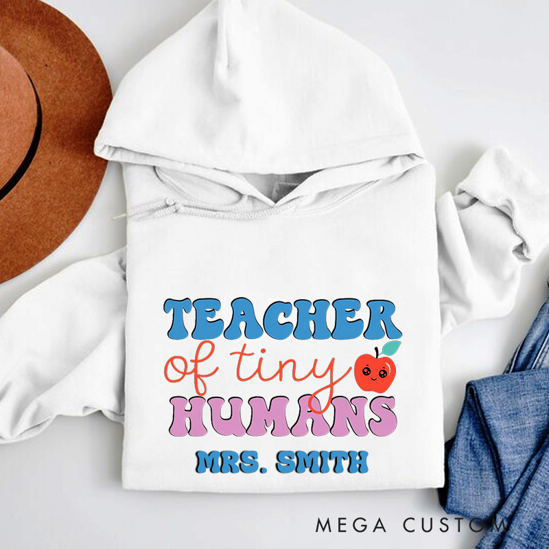 Personalized Teachers Hoodies Teacher of Tiny Humans Cute Apple Hoodies Fun Gift for Teachers