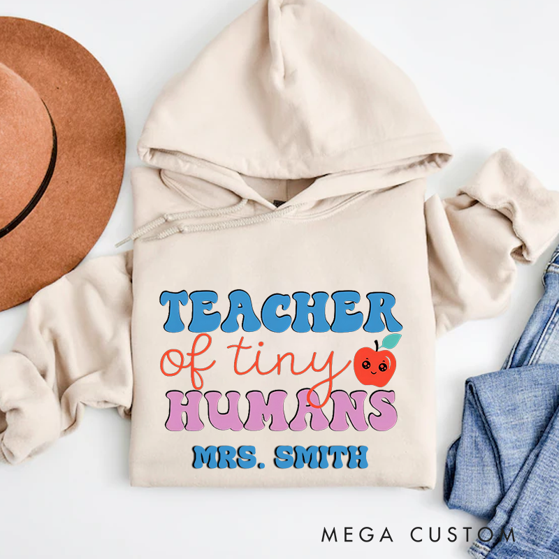 Personalized Teachers Hoodies Teacher of Tiny Humans Cute Apple Hoodies Fun Gift for Teachers