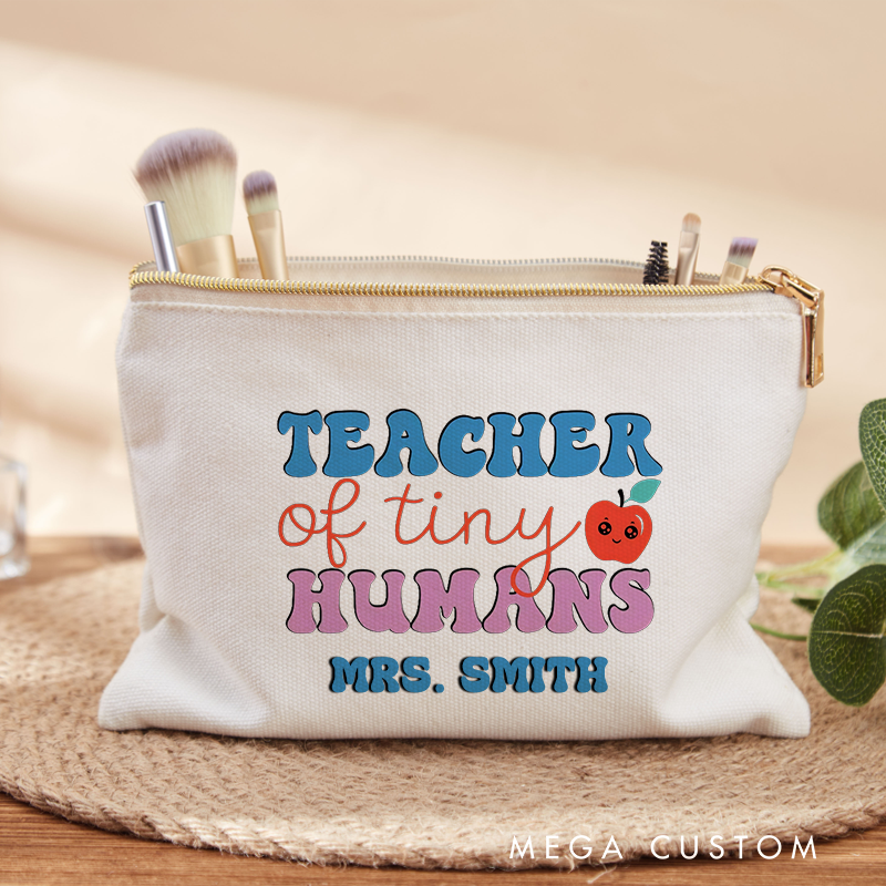 Personalized Teacher Makeup Bag Teacher of Tiny Humans Cute Apple Makeup Bag Fun Gift for Teachers