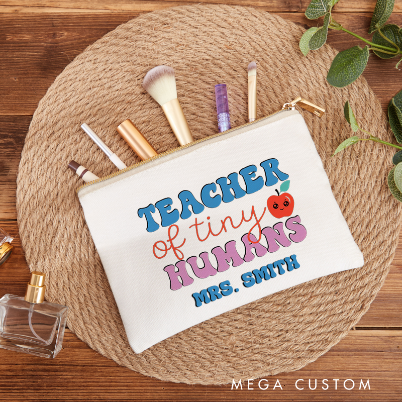 Personalized Teacher Makeup Bag Teacher of Tiny Humans Cute Apple Makeup Bag Fun Gift for Teachers