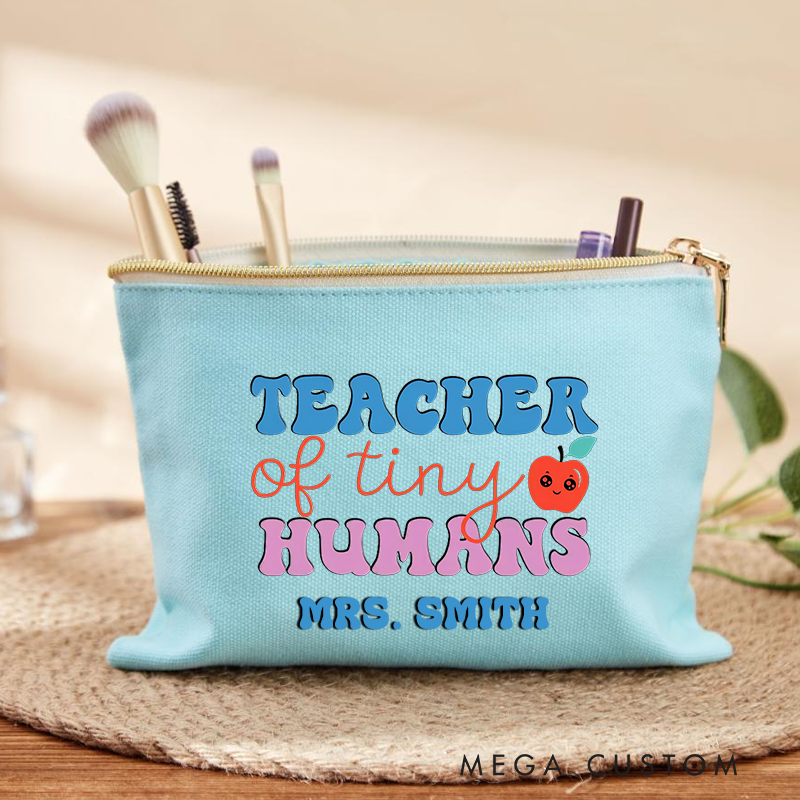 Personalized Teacher Makeup Bag Teacher of Tiny Humans Cute Apple Makeup Bag Fun Gift for Teachers