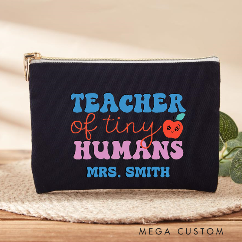Personalized Teacher Makeup Bag Teacher of Tiny Humans Cute Apple Makeup Bag Fun Gift for Teachers