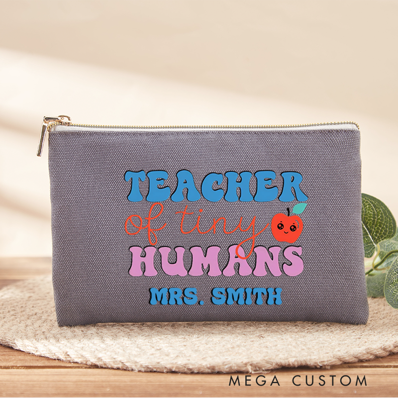 Personalized Teacher Makeup Bag Teacher of Tiny Humans Cute Apple Makeup Bag Fun Gift for Teachers