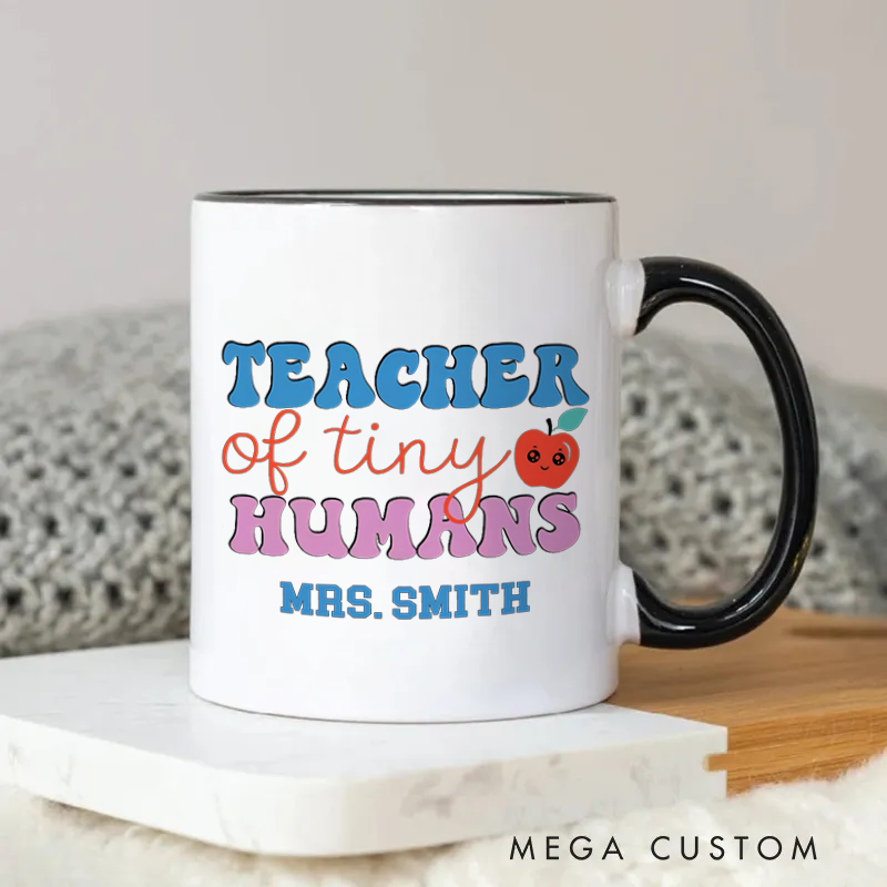 Personalized Teachers Mug Teacher of Tiny Humans Cute Apple Mug Fun Gift for Teachers