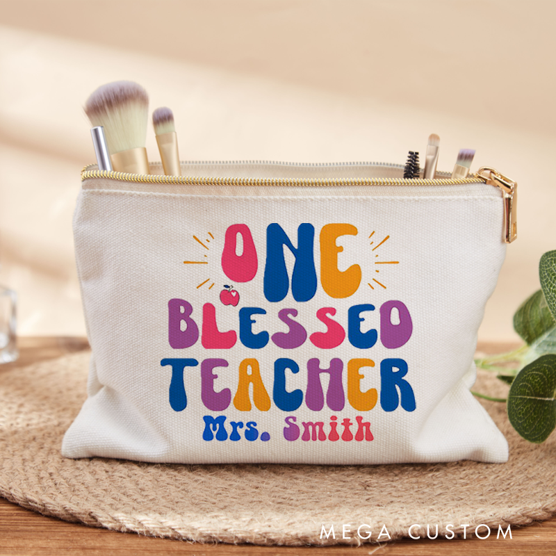 Personalized Teacher Makeup Bag One Blessed Teacher Thoughtful Gift for Teachers