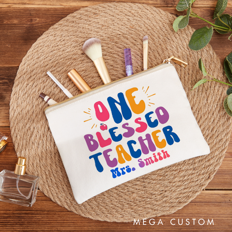 Personalized Teacher Makeup Bag One Blessed Teacher Thoughtful Gift for Teachers