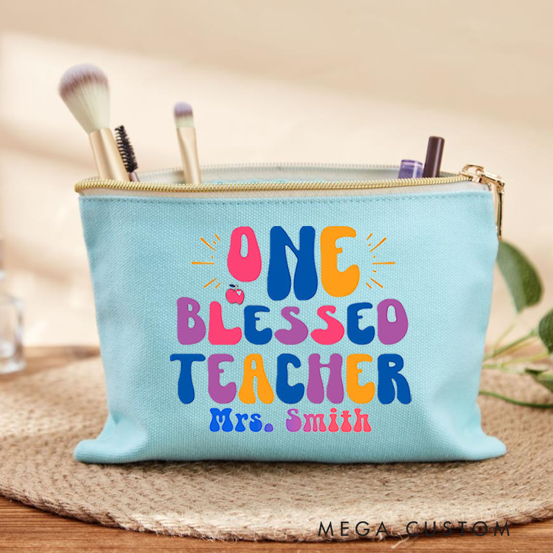 Personalized Teacher Makeup Bag One Blessed Teacher Thoughtful Gift for Teachers