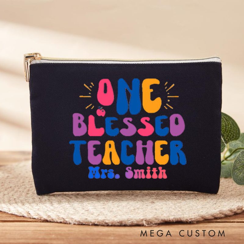 Personalized Teacher Makeup Bag One Blessed Teacher Thoughtful Gift for Teachers