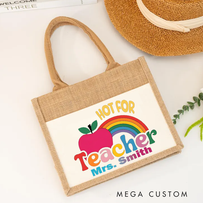 Personalized Teacher Burlap Tote Bag Hot for Teacher Fun and Playful Gift for Teachers