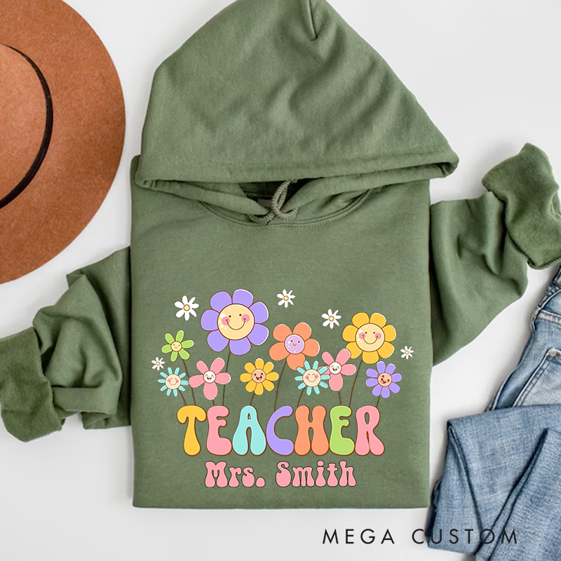 Personalized Teachers Hoodies Cheerful Flowers and Teacher Gift for Teachers