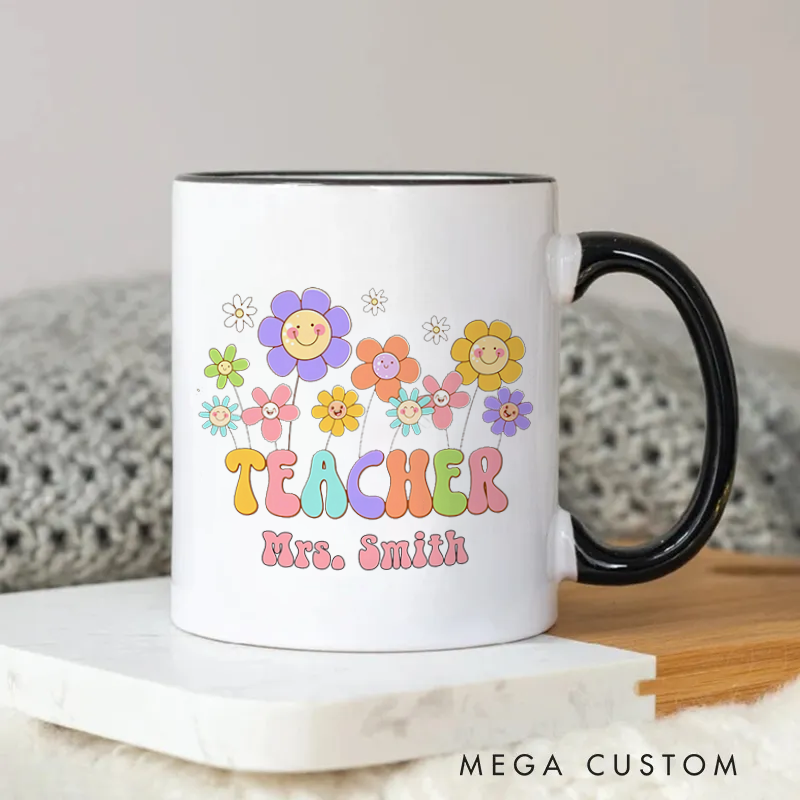 Personalized Teachers Mug Cheerful Flowers and Teacher Gift for Teachers