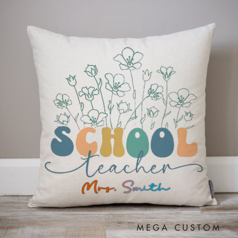Personalized Teachers Throw Pillow School Teacher with Elegant Floral Thoughtful and Artistic Gift for Teachers