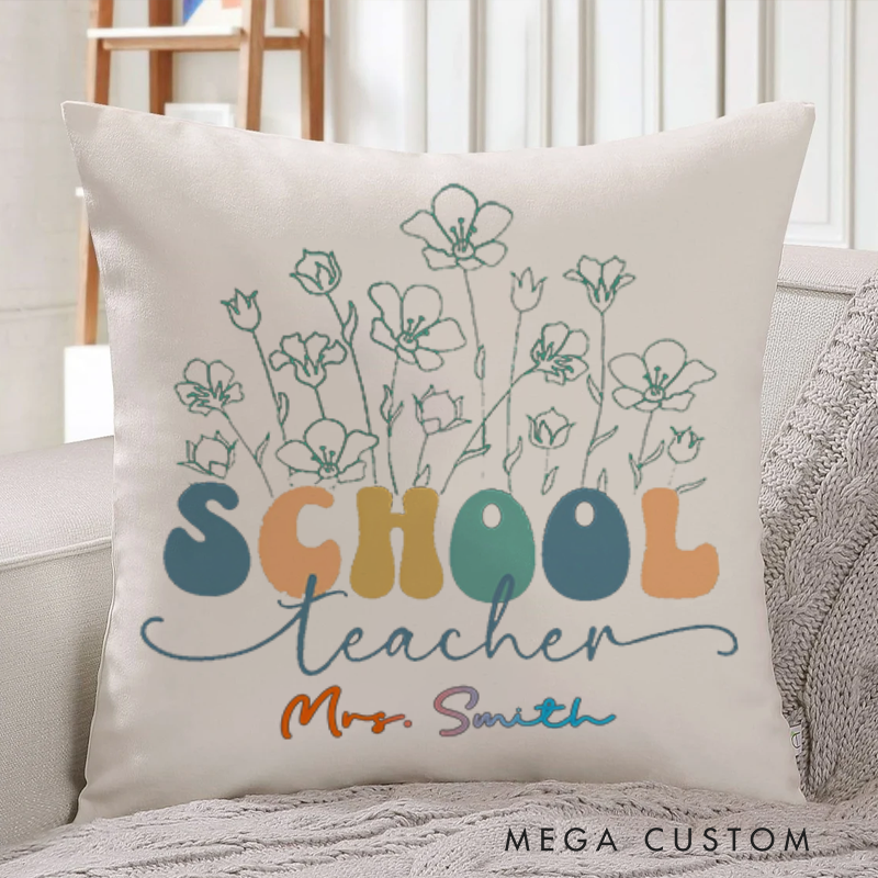 Personalized Teachers Throw Pillow School Teacher with Elegant Floral Thoughtful and Artistic Gift for Teachers
