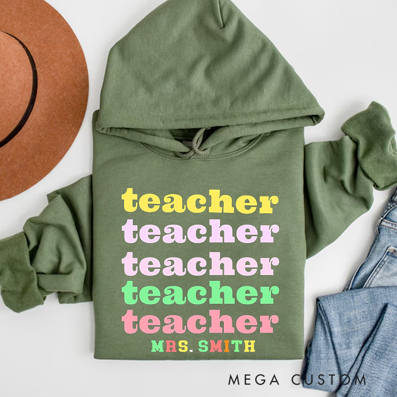 Personalized Hoodies Repeated Teacher Colorful Fun Hoodies Gift for Teachers
