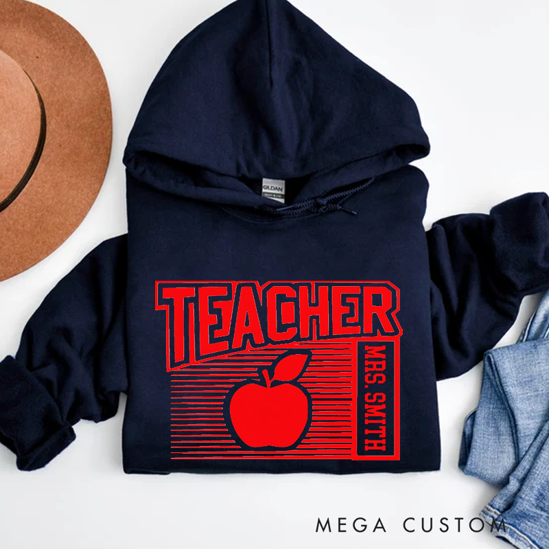 Personalized Teachers Hoodies Red Apple Timeless and Stylish Gift for Teachers