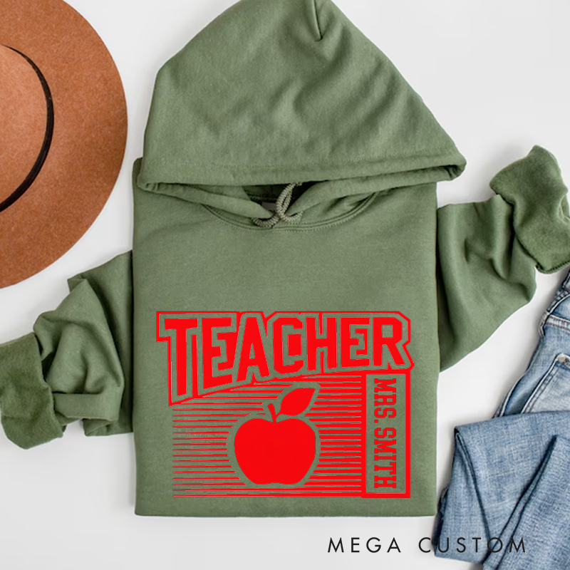 Personalized Teachers Hoodies Red Apple Timeless and Stylish Gift for Teachers