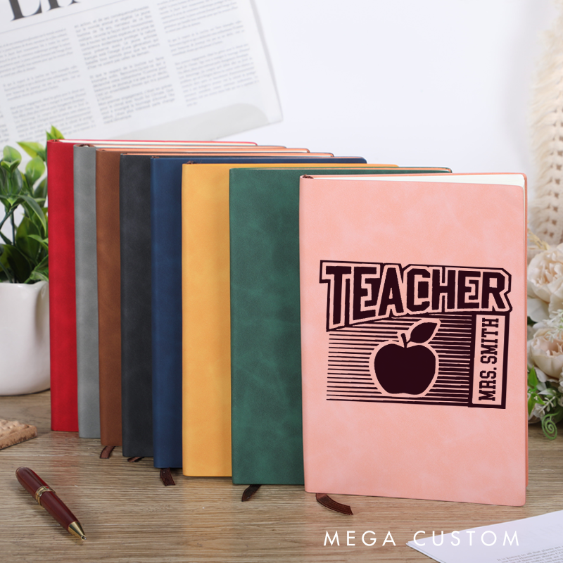 Personalized Teacher Leather Notebook Red Apple Timeless and Stylish Gift for Teachers