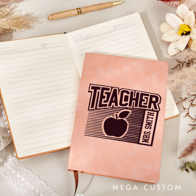 Personalized Teacher Leather Notebook Red Apple Timeless and Stylish Gift for Teachers
